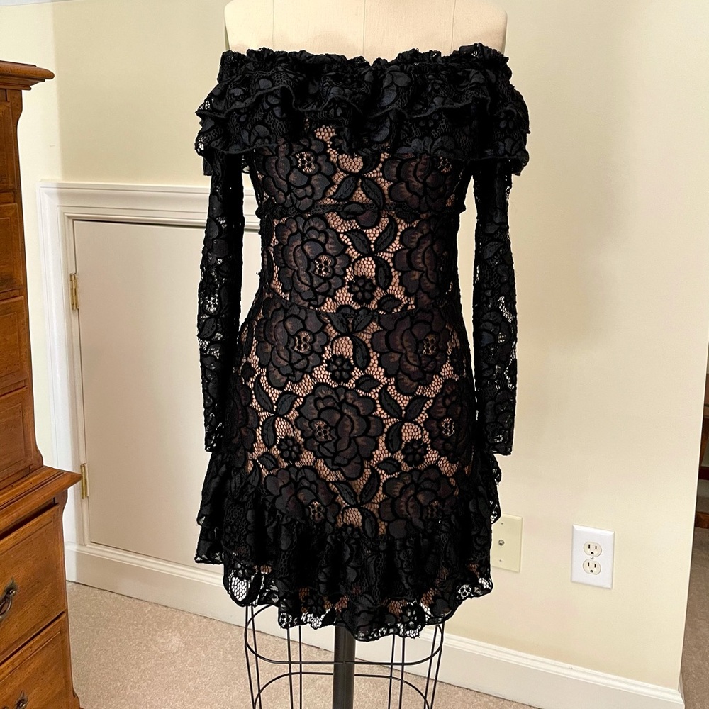 Revolve Black Lace Dress - Off the Shoulder